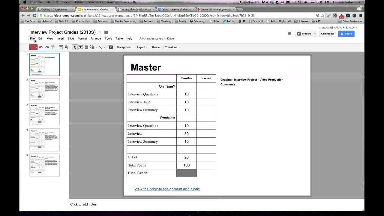 Creating a Rubric Template using Google Presentations (Part 1)
