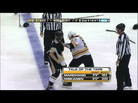 Brad Marchand fights Matty Niskanen w/SlowMo 12/5/11