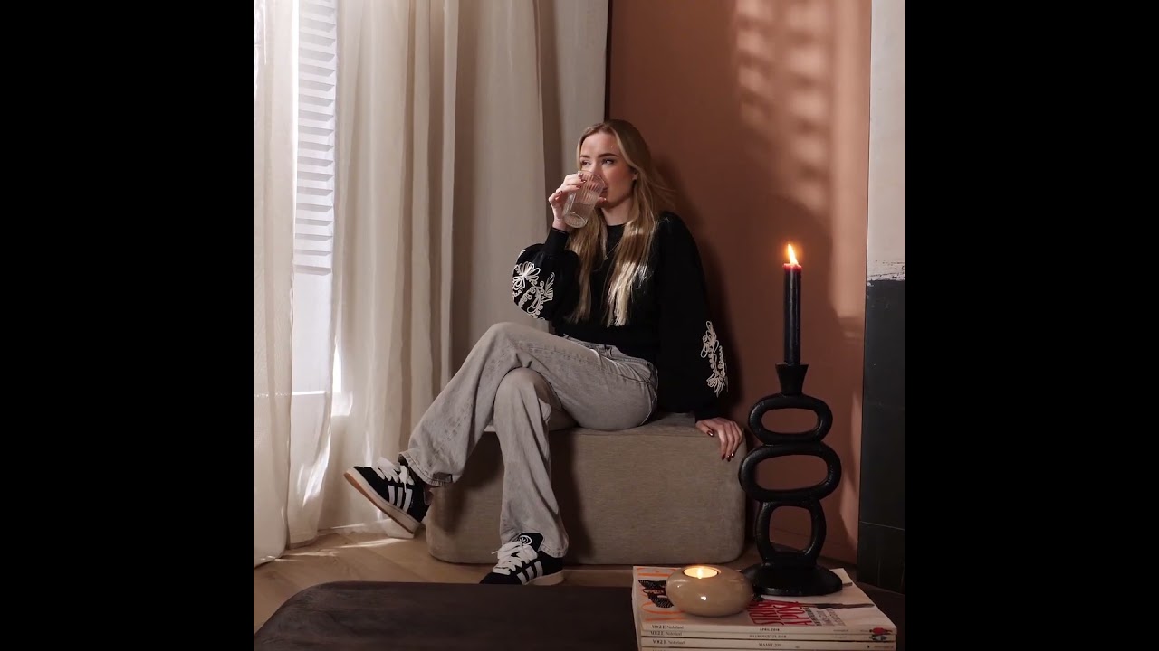 Hocker Neso halve maan stof gemêleerd beige
