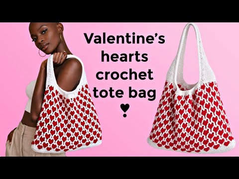 Valentines hearts crochet tote bag tutorial 