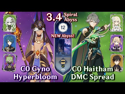 NEW SPIRAL ABYSS 3.4! C0 Cyno Hyperbloom & C0 Alhaitham Spread | Floor 12 - 9 Stars | Genshin Impact