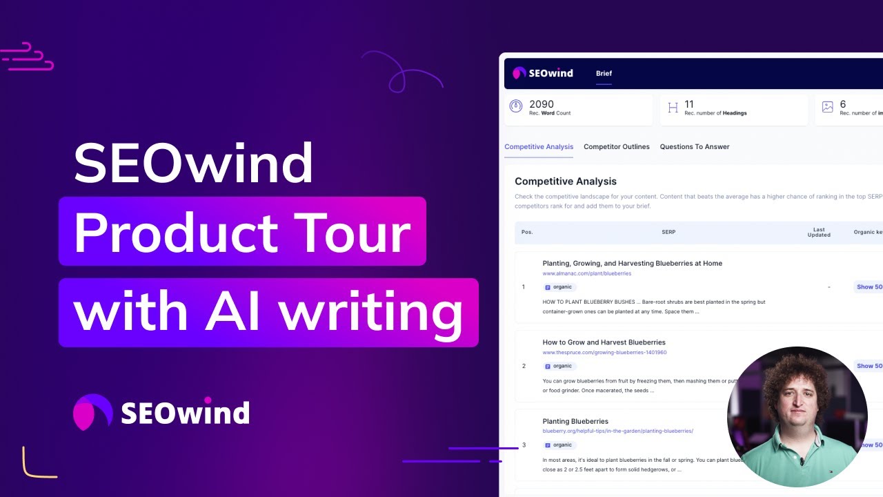 SEOwind Product Tour with AI Writing