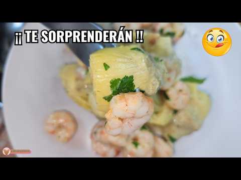 RECETA FÁCIL DE ALCACHOFAS DE BOTE Y GAMBAS AL AJILLO 🤤 DELICIOSAS Y SALUDABLES #aquícocinamostodos