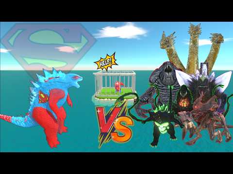 Godzilla Superman Death Run rescue Spiderman T-REX from Ghidorah in ARBS