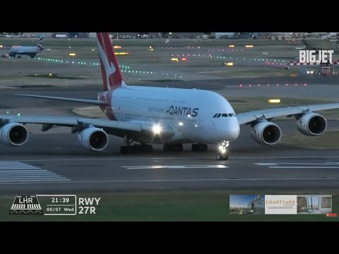 London Heathrow Airport incl Englands Lionesses departing on QF2 for the World Cup @ 04:36:00