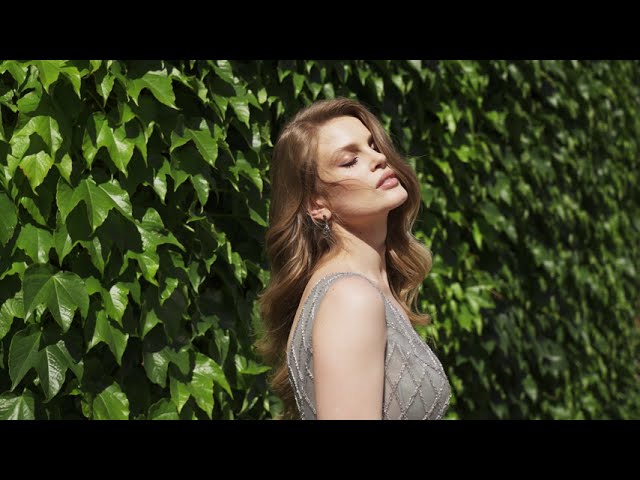 Grey bead-embellished gown