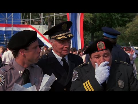 Police Academy 3: Back in Training 1986 | Mauser trying to impress the Committee and the Governor |
