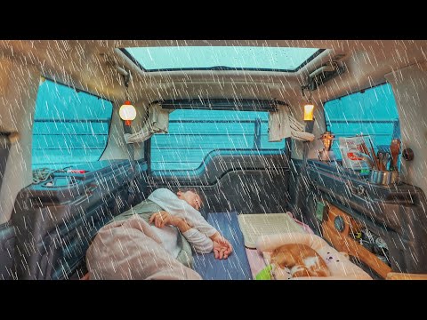Rain falls nonstop 24 hours a day / Enjoying the rough waves right while car camping
