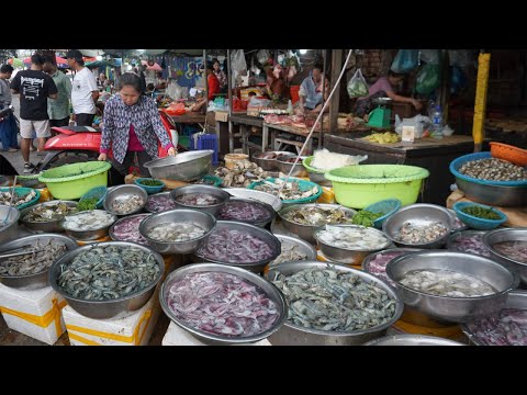 Evening Food Market Scene @Phsa Kandal - Activities Of Vendor Selling Foods & Preparing @Waht Phnom