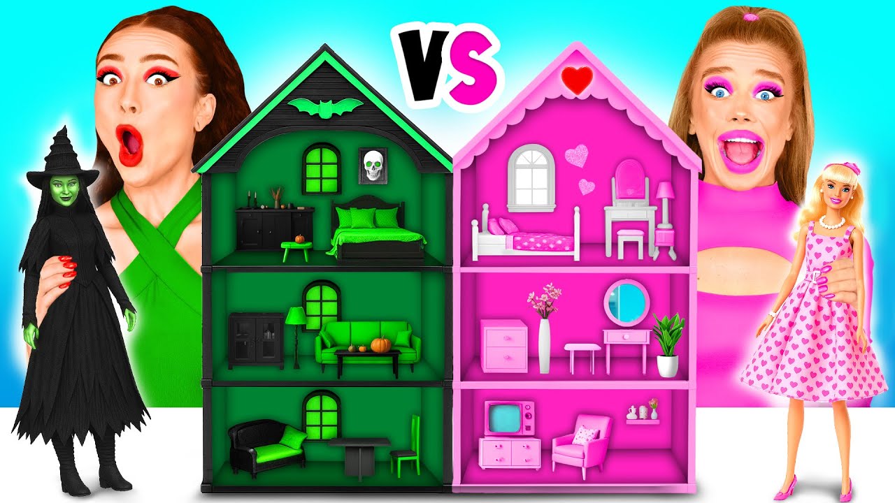 素晴らしいドールハウスを作ります バービーVSウィキッドチャレンジ | 面白い瞬間 Fun Challenge