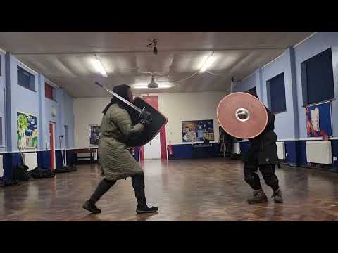 Sword and Shield Sparring [ HEMA ] Heater vs Round Shield Swordplay