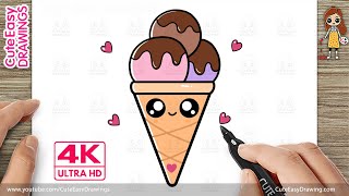 How to Draw a Cute Cone Ice Cream Easy Step by Step for Kids