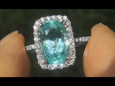 GIA Certified Copper & Manganese VVS Natural Paraiba Tourmaline Diamond 14k White Gold Ring - C844