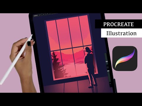 Window landscape drawing | Free Procreate brush | You can draw this!
