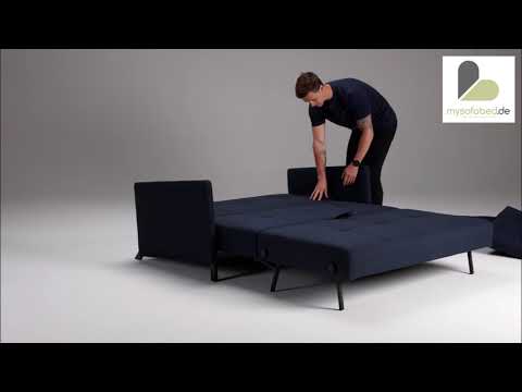 CUBED 02 Schlafsofa 140 mit Armlehnen von Innovation - Mixed Dance Blue (528) - mysofabed.de