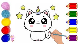 Draw and Color a Unicorn Cat 🐱🦄💝🌈 Drawings for Kids and toddlers‎@Gul-e-ZahraArt  