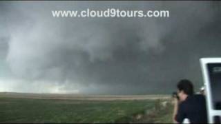 preview picture of video 'VERY Close Encounter With Tornado & Meso- Collyer, KS May 22nd, 2008'