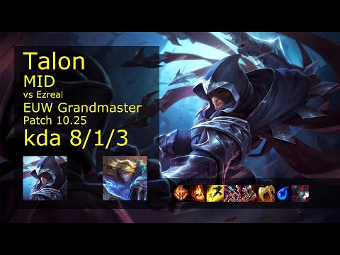 Talon vs Ezreal Mid - EUW Grandmaster 8/1/3 Patch 10.25 Gameplay