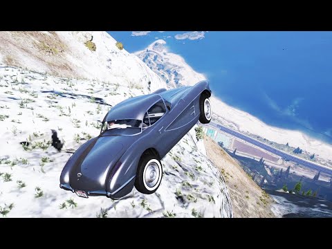 GTA 5 Cliff Drops Crashes With Real Cars Mod #1 | Crash 4 Wheel | GTA V Ragdolls Crashes