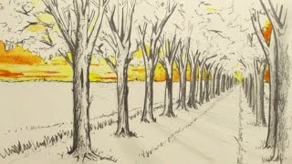How to Draw in 1-Point Perspective: Narrated: A Road and Trees