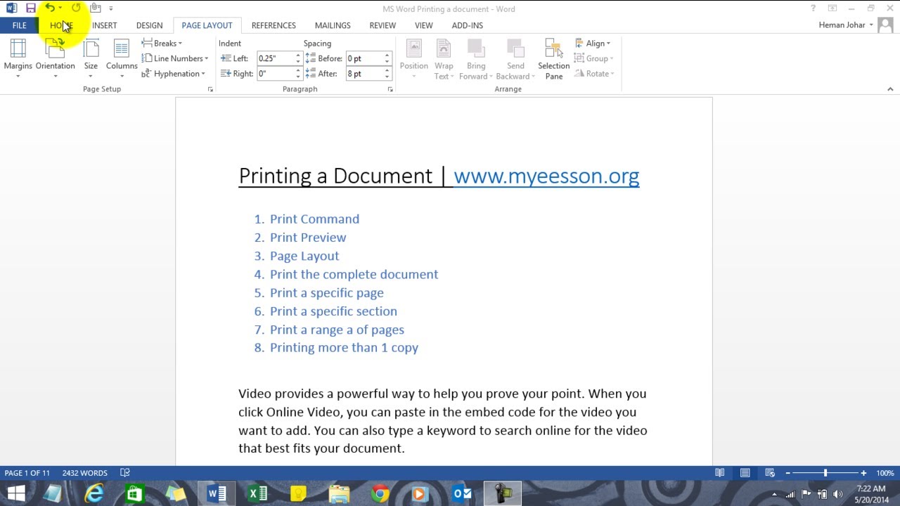 MS Word Printing A Document Chapter 9