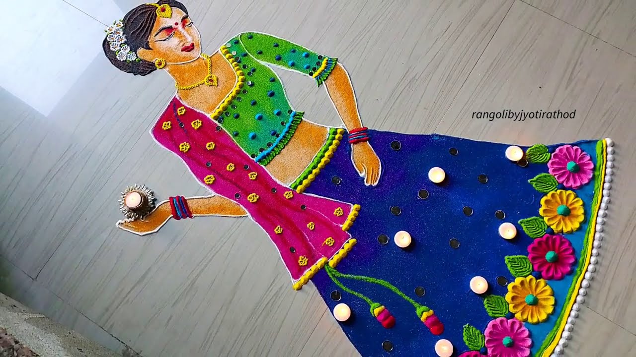 Dandiya Girl Rangoli Design for Navaratri by Jyothi Rathod