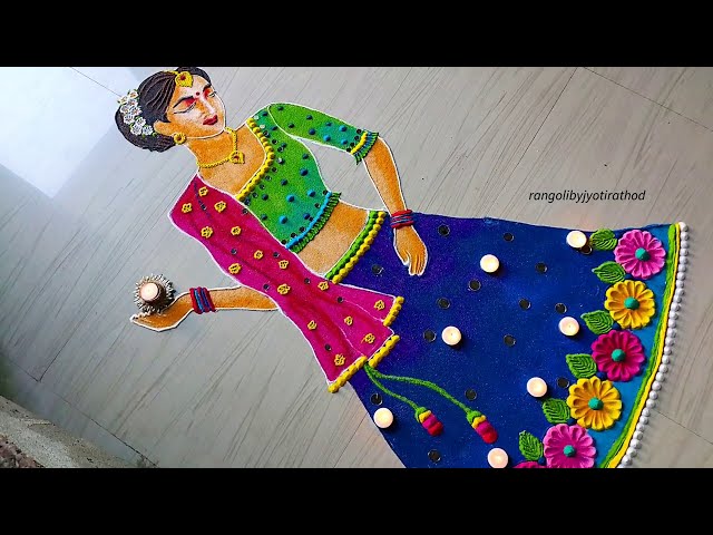 Dandiya Girl Rangoli Design for Navaratri by Jyothi Rathod