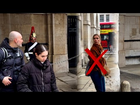WOMAN IN REAL SHOCK, after the king’s guard YELLS her at the horse GUARDS