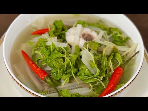 Banana Tree Sour Soup With Fish. សម្លរម្ជួរស្រែដើមចេក