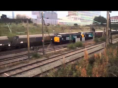 DRS 37609/37059 work 6K74 Sellafield to Crewe CLS passing Crewe Salop Goods jn 10/10/15