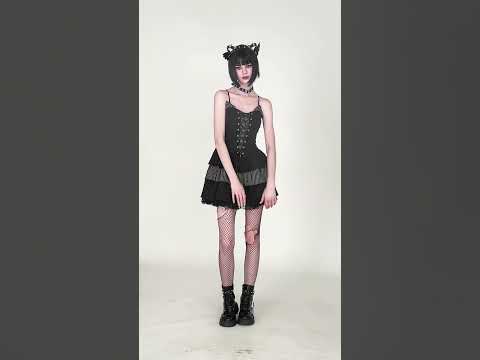 Black Punk Pinstripe Mini Dress with Corset Lace-Up Front
