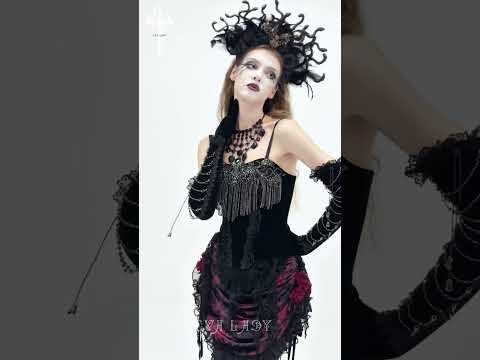 Women's Dark Velvet Gothic Lace-Up Fringe Corset Top