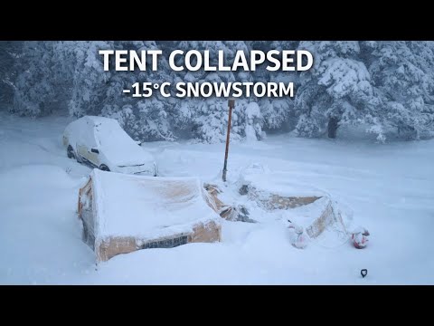60 Hours Camping in a Severe Snowstorm | Our Tents Collapsed, Car Got Stuck