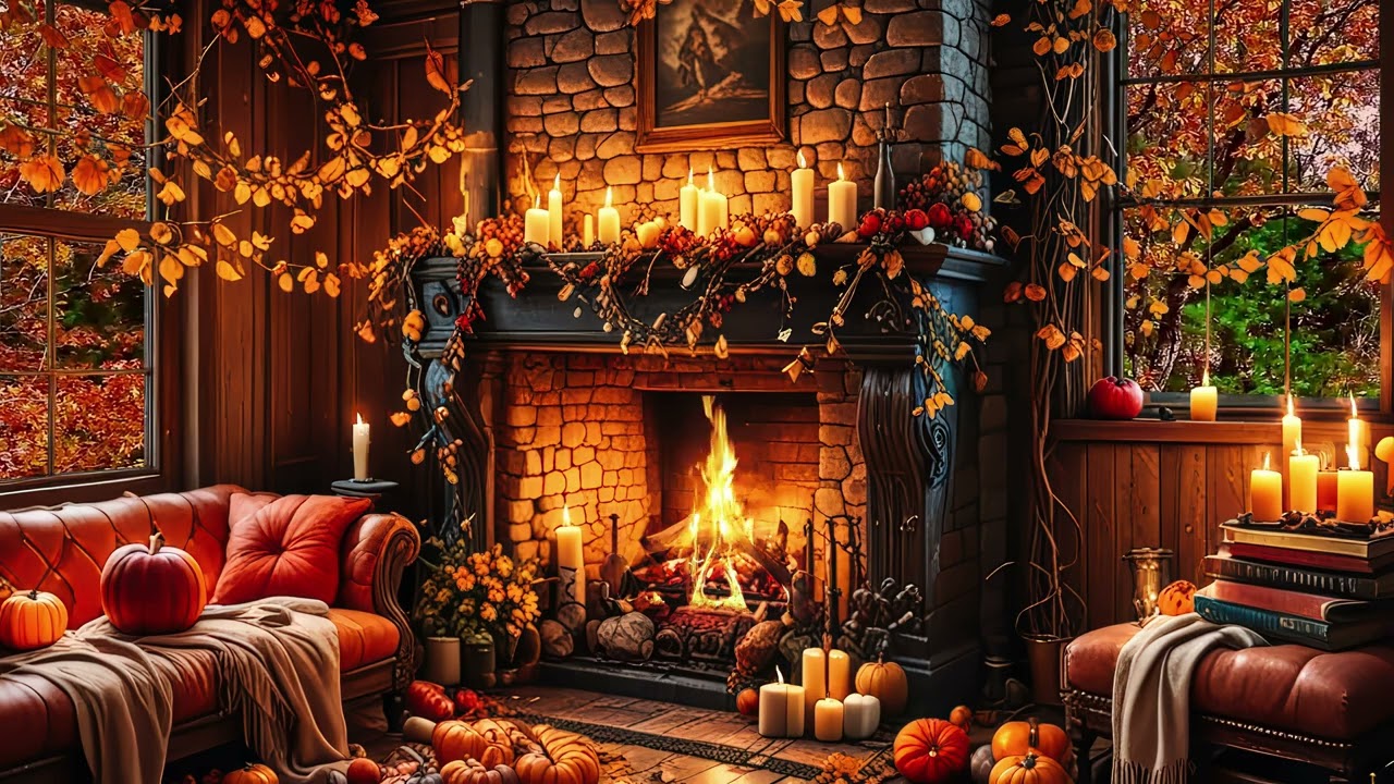 Autumn Afternoon with Fireplace and Piano – Fall Ambience Music for Relaxation on Thanksgiving