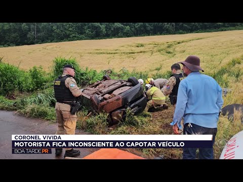 Carro capota e motorista fica ferida em Coronel Vivida no PR