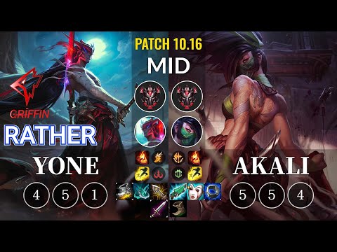 GRF Rather Yone vs Akali Mid - KR Patch 10.16