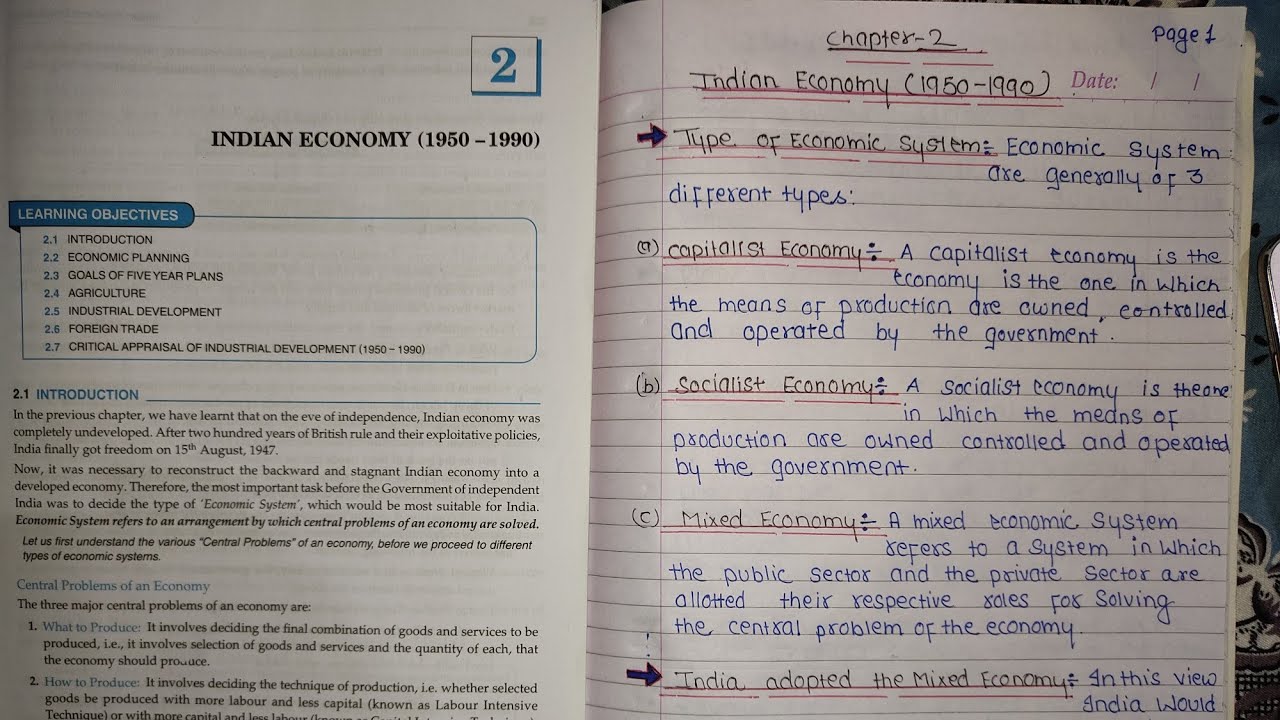 NCERT Notes for Class 12 Economics Chapter 2 - Indian Economy (1950 - 1990)(notes in discription)