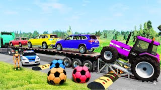 Flatbed Truck McQueen | Transportation with Truck - Pothole vs Car #127 | BeamNG.Drive Gameplay