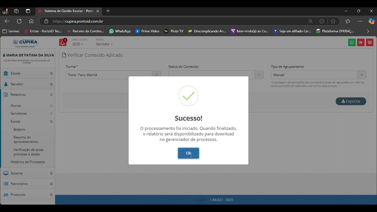Conteúdo Aplicado EJA; Fundamental e Atividades Complementares [Diário PontoID]