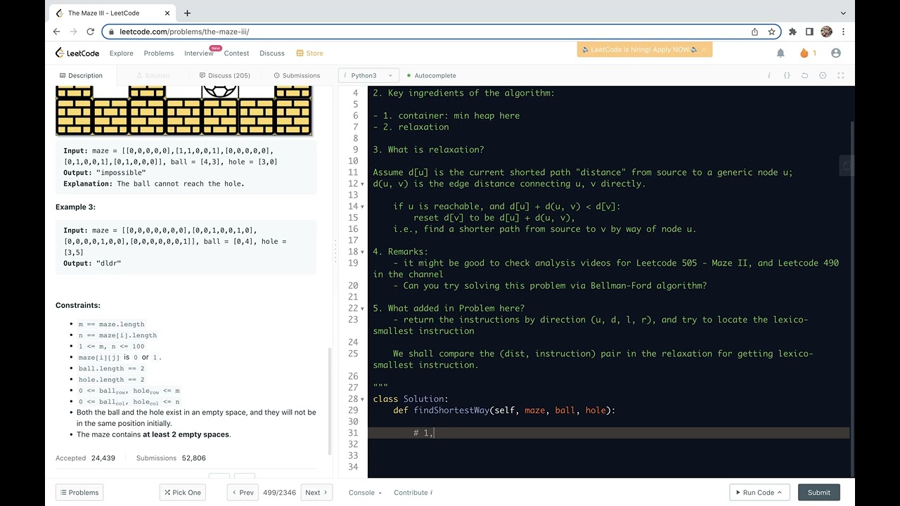 Leetcode 499. The Maze III - Dijkstra's algorithm