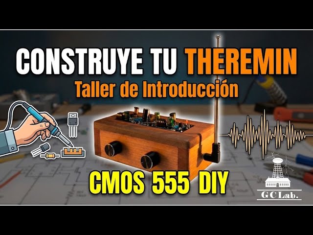Vídeo relacionado con Theremin electrónico con características visuales, incluyendo visualización de forma de onda, indicador de volumen de lectura de frecuencia y guía de tono