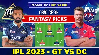 🔴Live IPL 2023: DC vs GT Dream11 Team Today Match | Delhi Capitals vs Gujarat Titans, IPL 7th Match