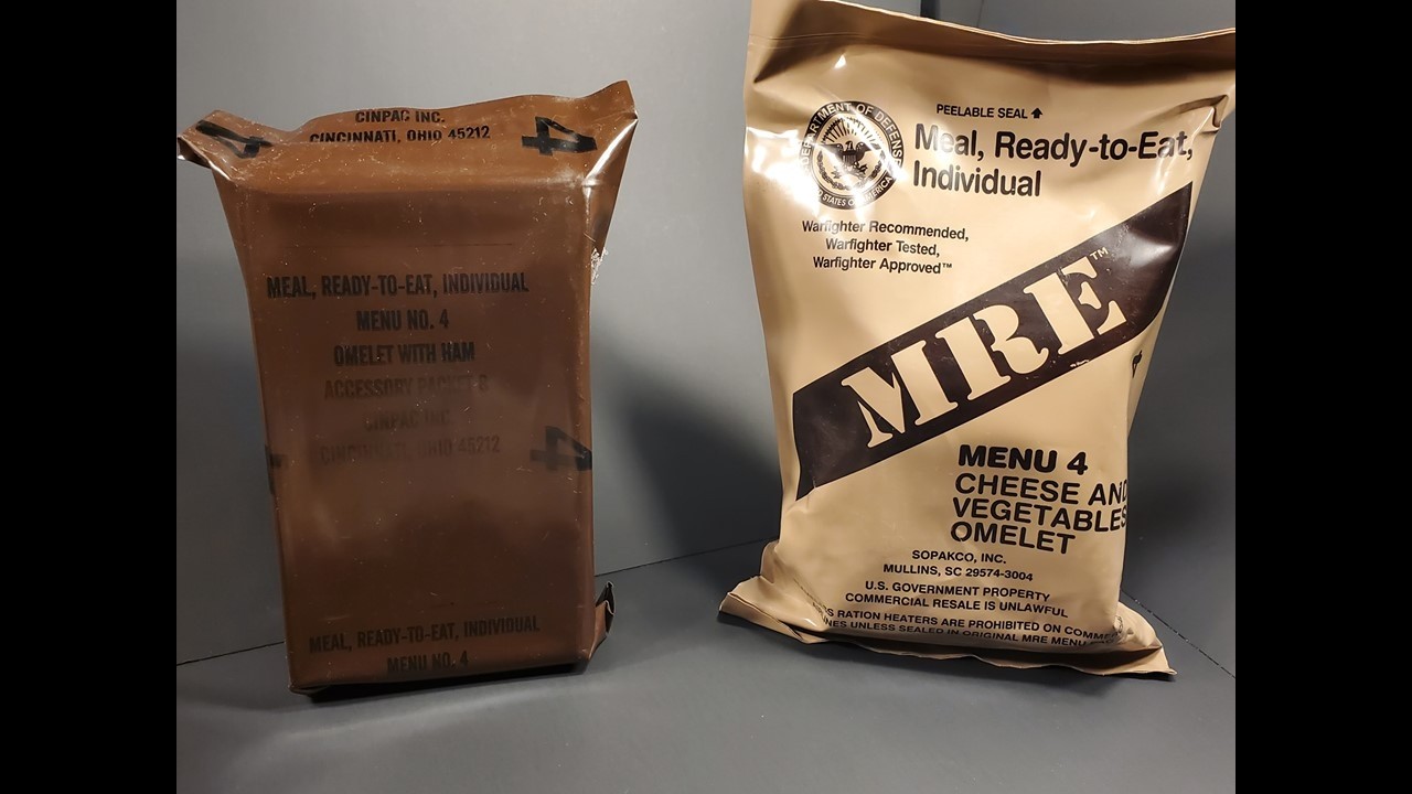 1992 US MRE Omelet with Ham and 2009 Veggie Cheese Review Breakfast Military Ration Taste Testing