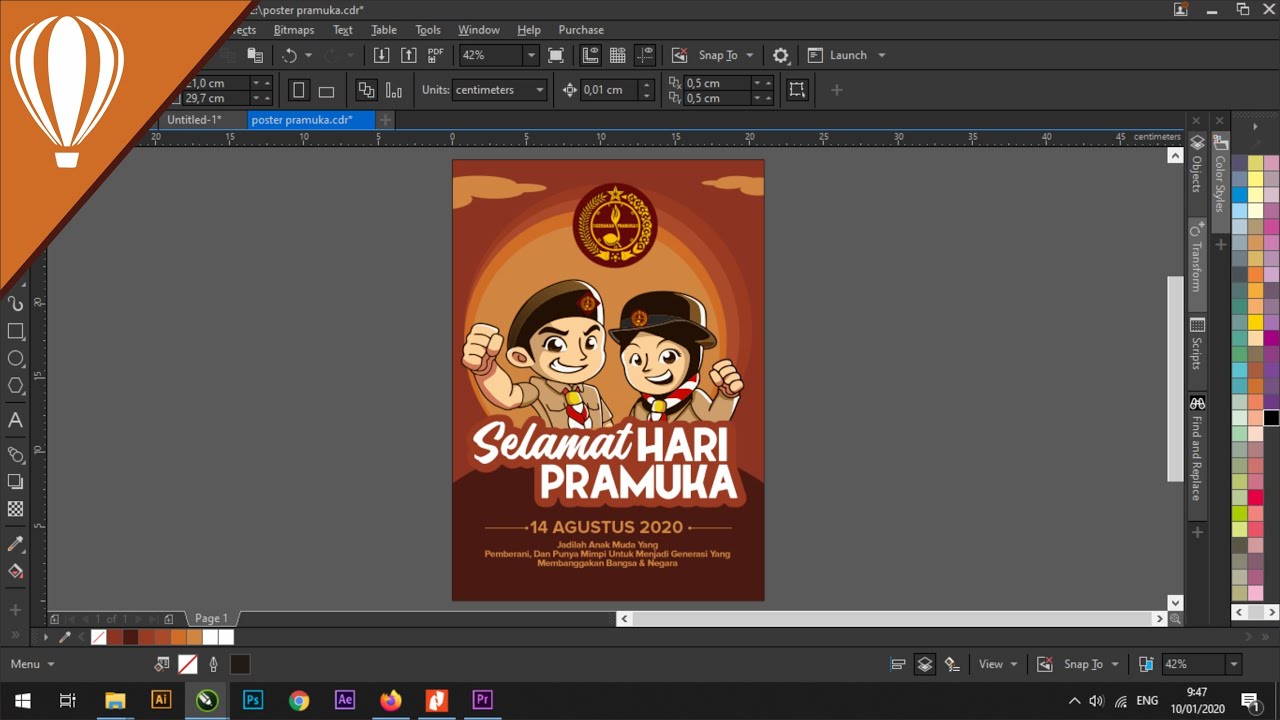 DESIGN POSTER HARI PRAMUKA | SIMPLE & MILENIAL KONSEP | COREL DRAW | #DailyDesign13