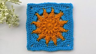 Crochet Sun Granny Square (Large-Sized) Tutorial