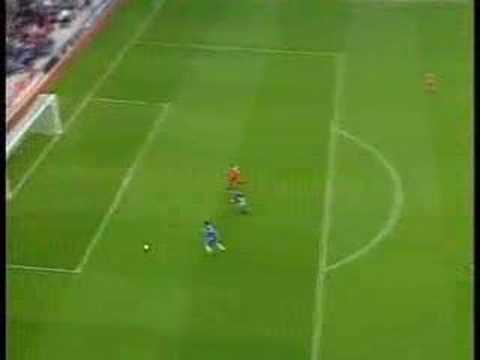 Ouch! Soccer player hits the pole with his balls