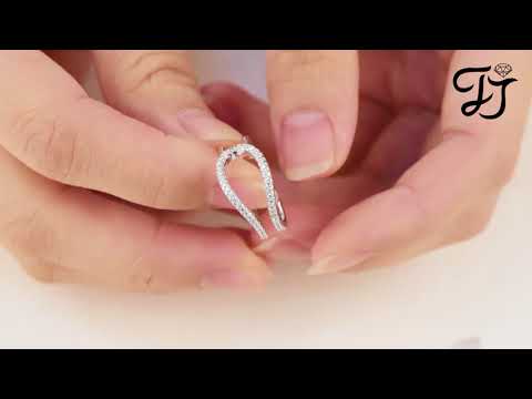 Curved Wedding Band In Sterling Silver Bar-Set CZ - FarJary