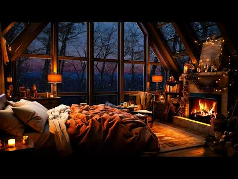 Rainy Attic Retreat - Cozy Space with Sleeping Cat and Fireplace