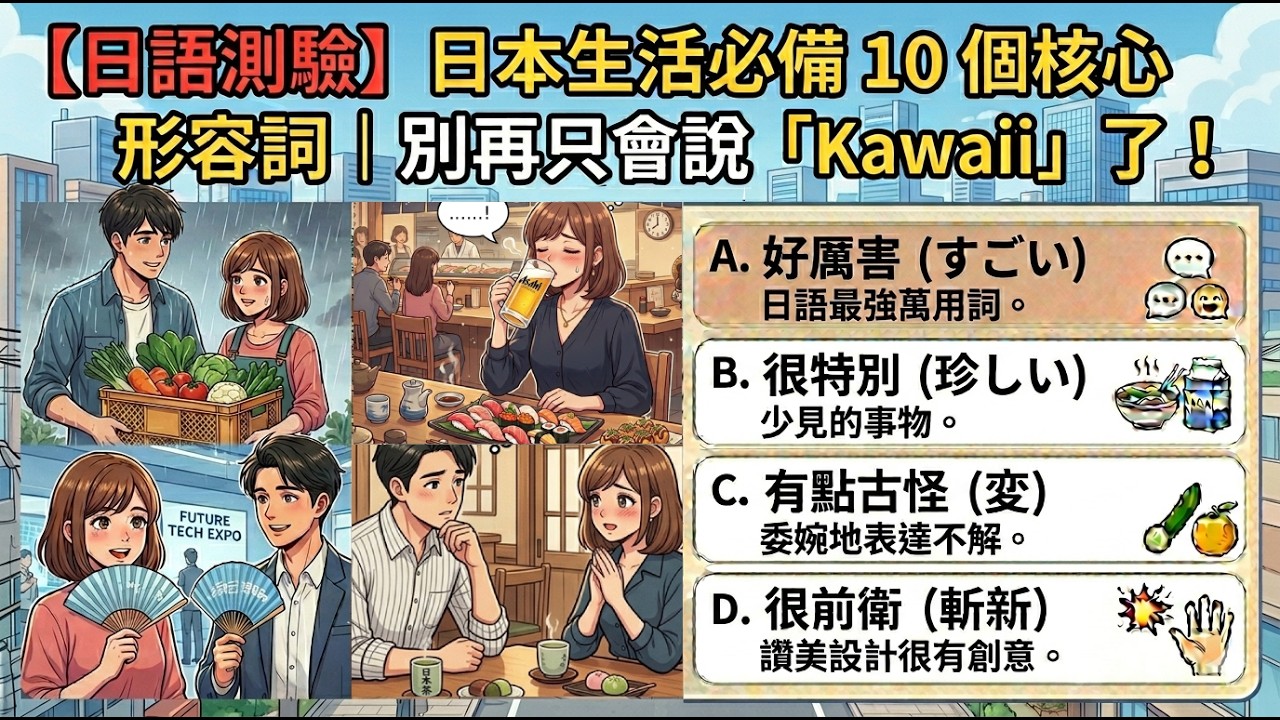 【日語測驗】日本生活必備 10 個核心形容詞｜別再只會說「Kawaii」了！