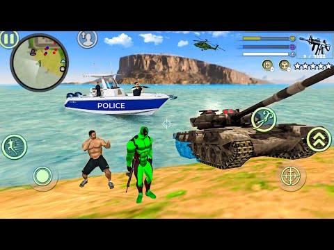 Green Deadpool Rope Hero Vice Town #30 - Cops at Military Base - Android Gameplay